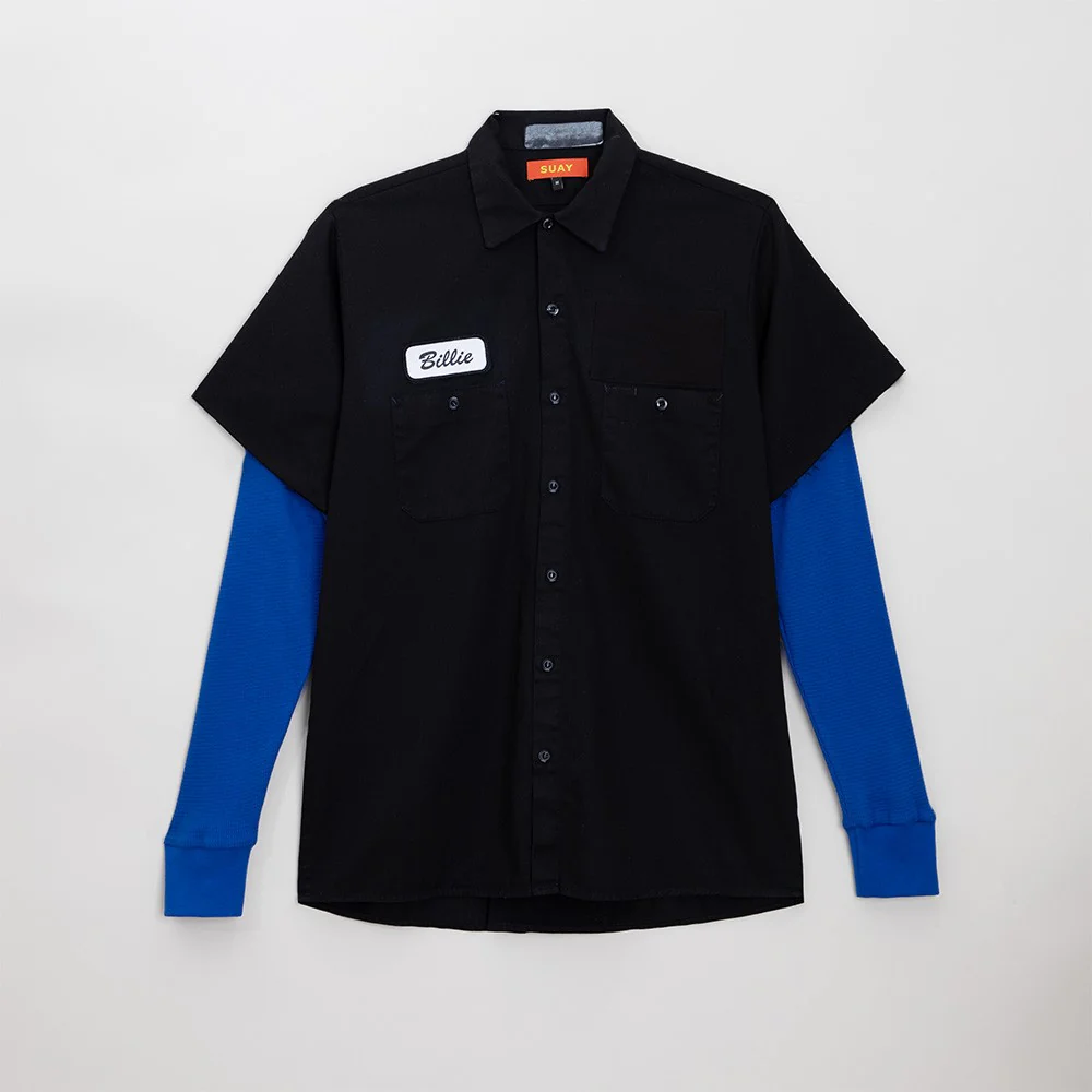 SUAY x Billie Eilish Black Blue Thermal Sleeve Work Shirt