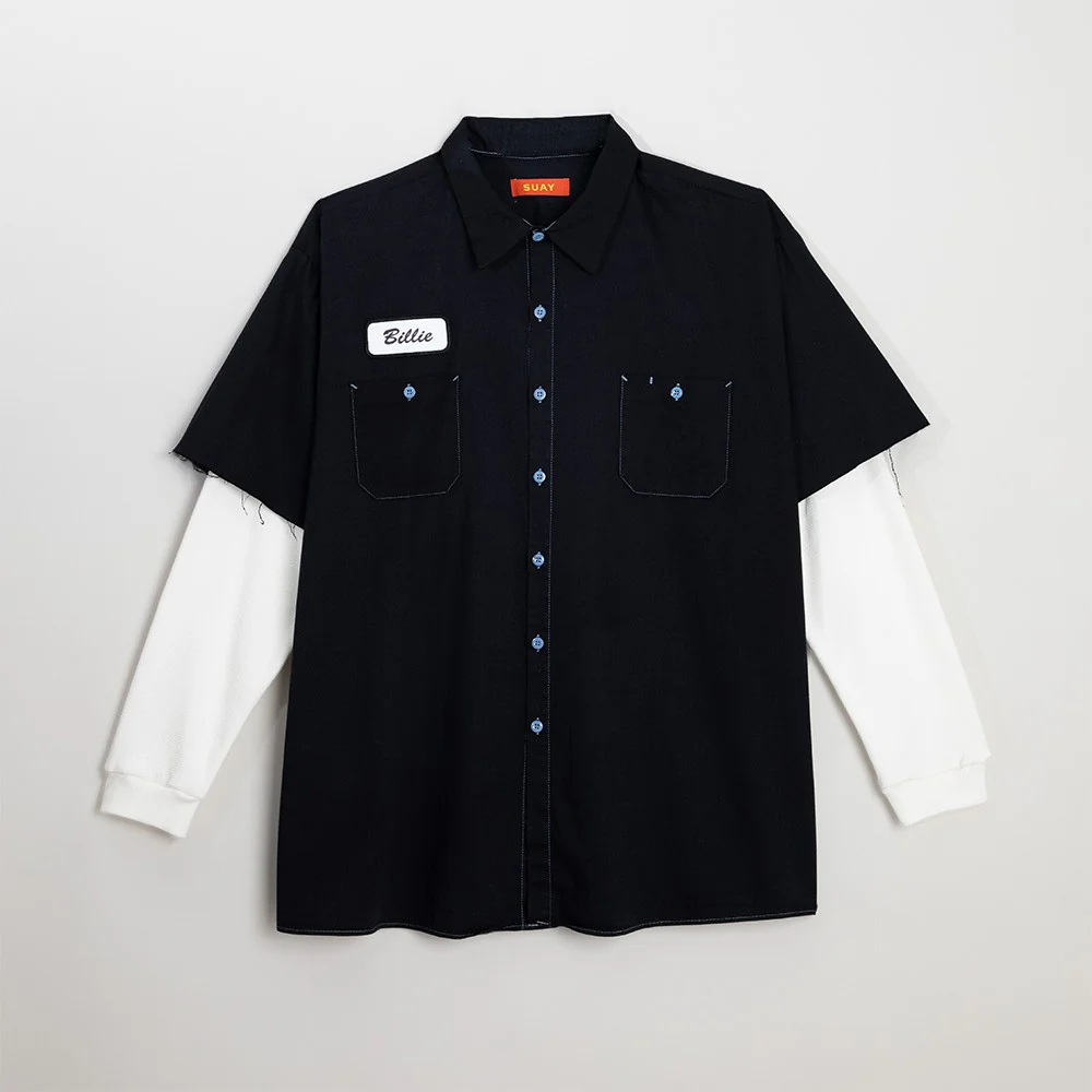 SUAY x Billie Eilish Black Blue Thermal Sleeve Work Shirt - Image 5